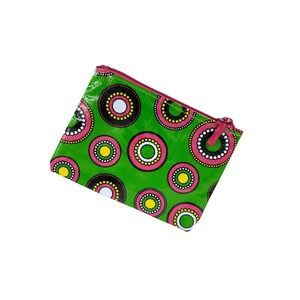 Mainstreet Collection MSC‎ Green Pink Polka Dot Coin Purse Wallet Small